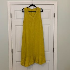 Yellow Linen Midi Sleeveless Dress